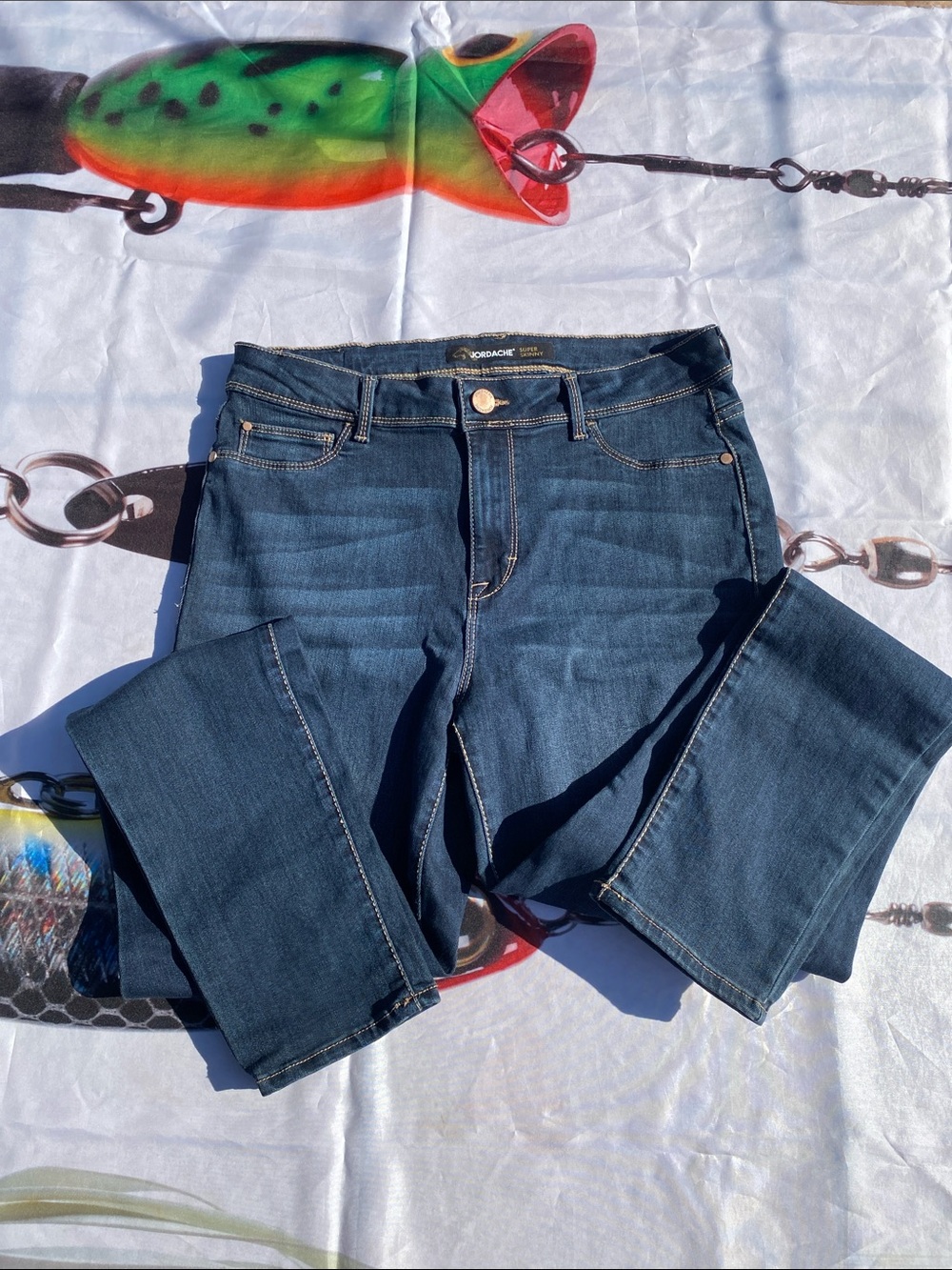 Jordache Super Skinny Dark Indigo Blue Whisker Detailing Women's sz 10 Jeans